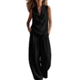 thumbnail image 2 of YYV Two Piece Sets for Women Summer Casual Two Piece Set Lapel Top and Wide Leg Pants Lounge Outfit Black M, 2 of 6