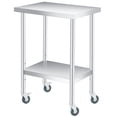 thumbnail image 1 of Table d'Appoint de Patio en Acier Inoxydable Robuste - Table de Travail Extérieure à 2 Niveaux avec Tablette Inférieure Réglable, Roues Verrouillables - Durable, Facile à Nettoyer, Polyvalente pour Jardin, Cuisine, Restaurant, Atelier, 1 of 7
