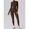 thumbnail image 4 of Women Long Sleeve Workout Jumpsuit Zip Up Romper Bottom Pants Bodysuit Bodycon Killed Tea Coffee M, 4 of 9