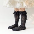 thumbnail image 2 of DEELLEEO 1pair Kids Princess Style Hollow Out Floral Pattern Bows Decor Knee High Straight Socks, 2 of 7