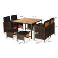 thumbnail image 3 of Gymax Set Of 9 Patio Rattan Dining Set Cushioned Chairs Ottoman Wood Table Top Black, 3 of 10