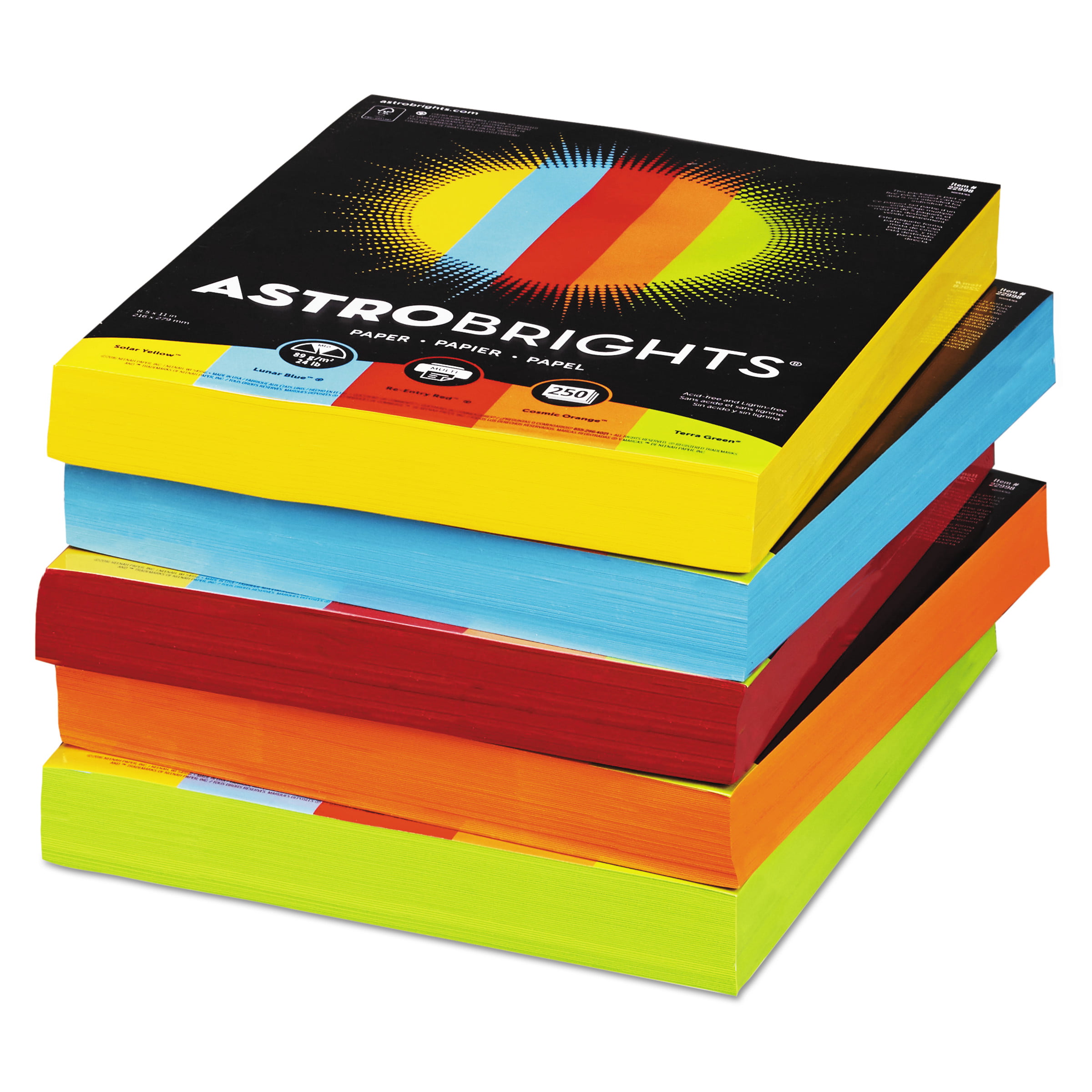 Astrobrights Colored Cardstock, 8.5 x 11, 65 lb/176 gsm, Primary  5-Color Assortment, 5 Individual Packs of 50 Assorted Sheets - 250 Sheets  in total (20401) - PaperCanyon