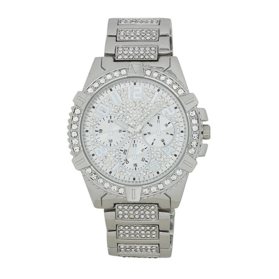 Charles Raymond Bling'ed Out Sophisticated Diamond Ritzy Iced Sporty Faux Chrono Decor Luxury Timepiece – ST10575 Silver