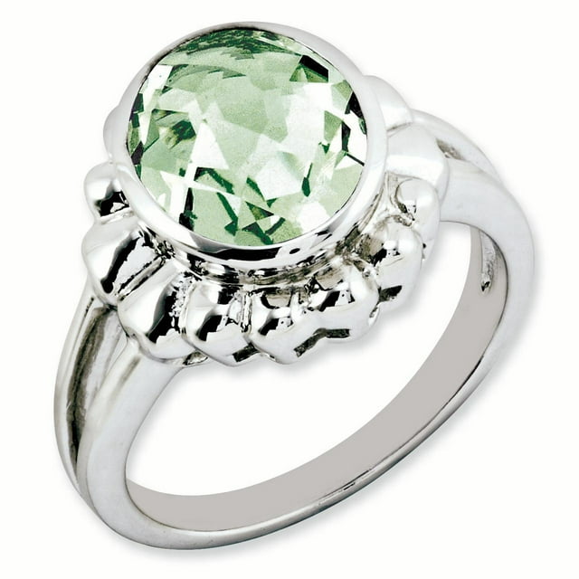 925 Sterling Silver Oval Checker Cut Green Quartz Ring Gemstone