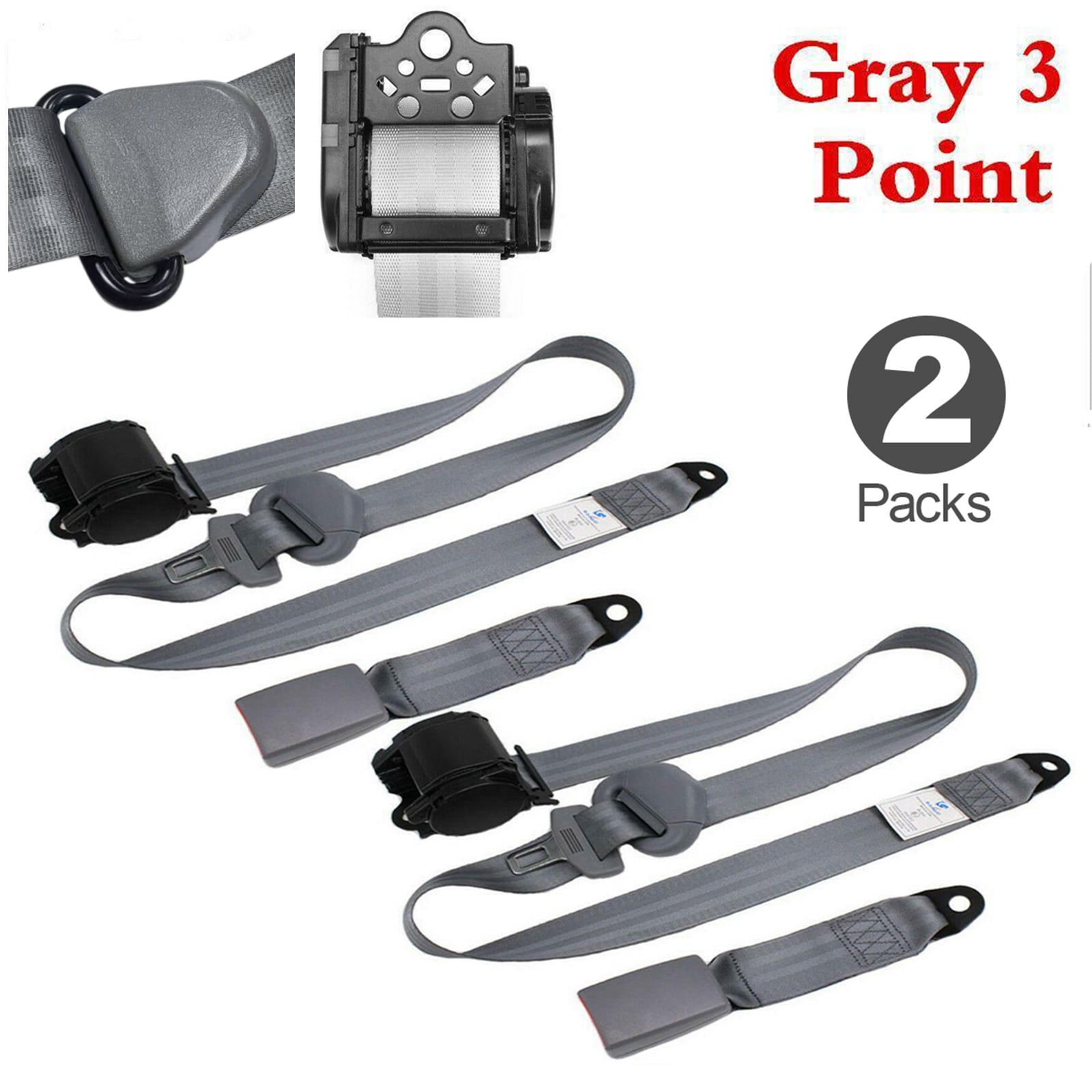 Three Point Lap 2 Set Universal 3 Point Retractable Auto Car Seat Belt Lap Shoulder ...