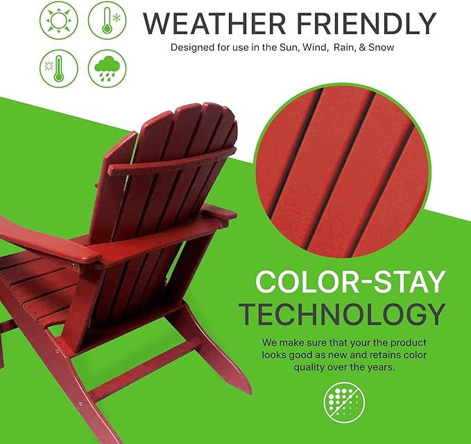 NewTechWood Atlantic Classic Curveback Ruby Red Plastic Outdoor Patio Adirondack Chair