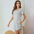 thumbnail image 4 of Women's Nightshirt, Summer Loose Short Sleeve Nightgown, Round Neck Sleepwear Short Pajama Dress with Pockets, Gray, US 14, 4 of 8