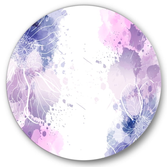 Designart 'Pink and Purple Abstract With Colorful Splashes I' Modern Circle Metal Wall Art 36x36 - Disc of 36