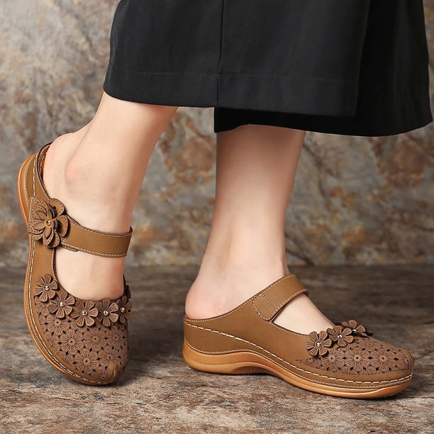 Sandalias de punta redonda con flores huecas cómodas para mujer y niña, zapatos de suela blanda Wmkox8yii hj789