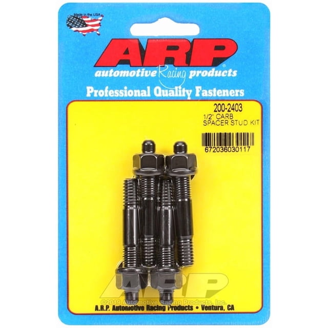 ARP Auto Racing Carburetor Stud Kit 200-2403 For Use With 1/2 Inch Spacer; 5/16 Inch Diameter; 2.225 Inch Overall Length; Black Oxide; With Hex Nuts/Washers; 4