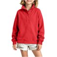 thumbnail image 5 of Mifsaly Kids Girls Sweatshirt Half Button Pullover Sweatshirts Mock Neck Long Sleeve Loose Fit Casual Fall Winter Tops Red,160, 5 of 9