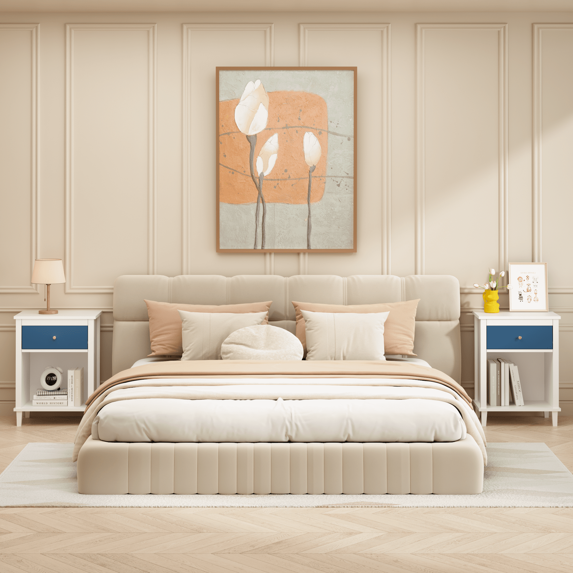 Wooden Nightstand with One Drawer & One Shelf for Kids,Adults,26.77''H,Navy