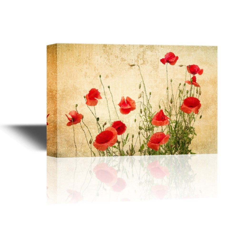 wall26 Canvas Wall Art - Red Poppy Flowers on Vintage Abstract ...