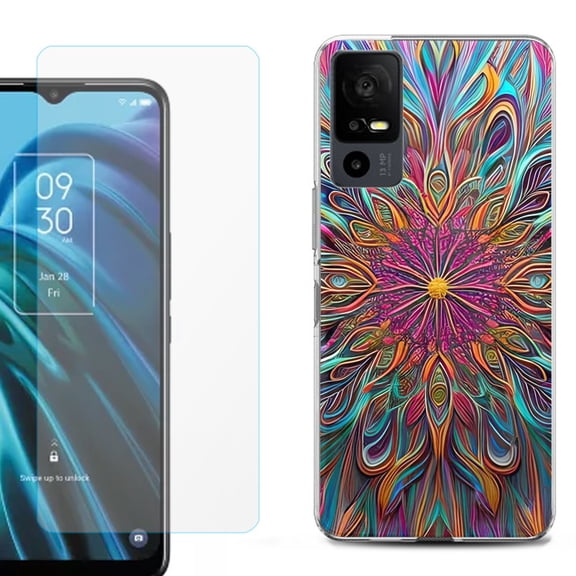 OneToughShield ® for TCL 40 XE 5G Shockproof Fashion Phone Case, with Tempered Glass Screen Protector - Doodle Art