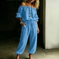 thumbnail image 4 of Ygbgbb Womens Off Shoulder 3/4 Sleeve Drawstring Waist Jogger Jumpsuit with Side Pockets for Vacation Blue XXL, 4 of 4