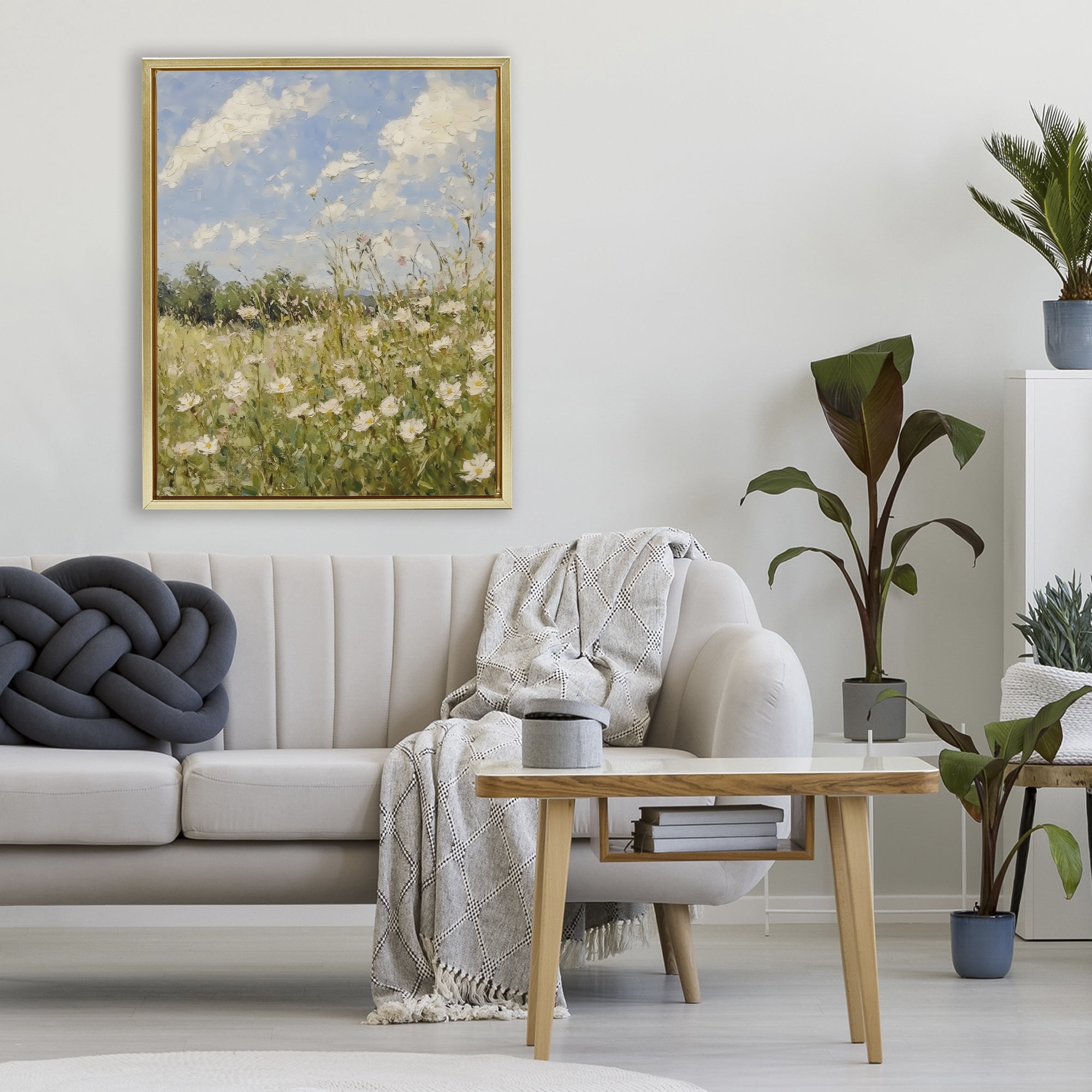 Stupell Industries Wildflower Field Beneath Blue Sky Gold Framed Floater Canvas Wall Art, design by LSR Design Studio