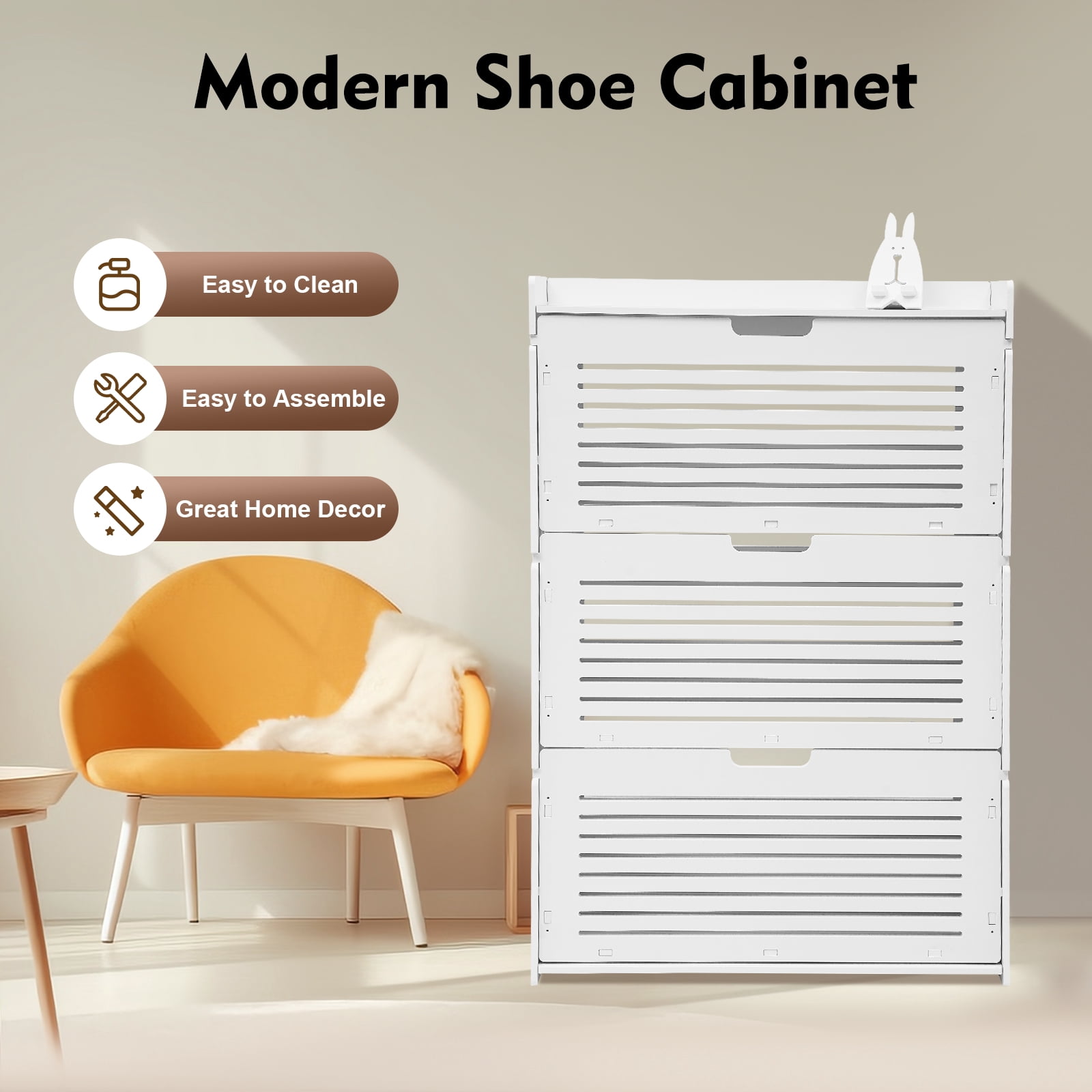 Modern Shoe Storage Cabinet,3-Layer White Tipping Shoe Cabinet,Shoe Rack Cabinet,Ultra-Thin Shoe Cabinet,Shoe Organizer for Entryway