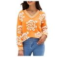 thumbnail image 2 of ICHUANYI Liquidación Moda Mujer Casual Tejer Manga Larga Impresión V-Cuello Tops Blusa Camiseta ICHUANYI WER202308232461, 2 of 6