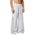 thumbnail image 6 of QSXADF Men's Elastic Waist Drawstring Wide Leg Pants Wide Leg Athletic Mesh Pants Ice Silk Fabric with Drawstring for Gym Running Summer Men's Casual Trousers, 6 of 6