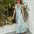 thumbnail image 6 of Summer Ocean Ombre Blue Coral Womens Night Club Maxi Dress V Neck Sleeveless Bohemia Long Dresses, 6 of 9