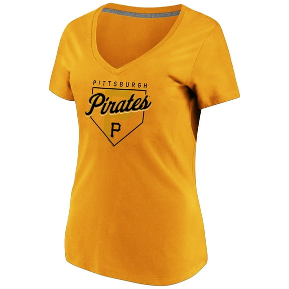 Women's Majestic Gold Pittsburgh Pirates Cling to the Lead V-Neck T-Shirt