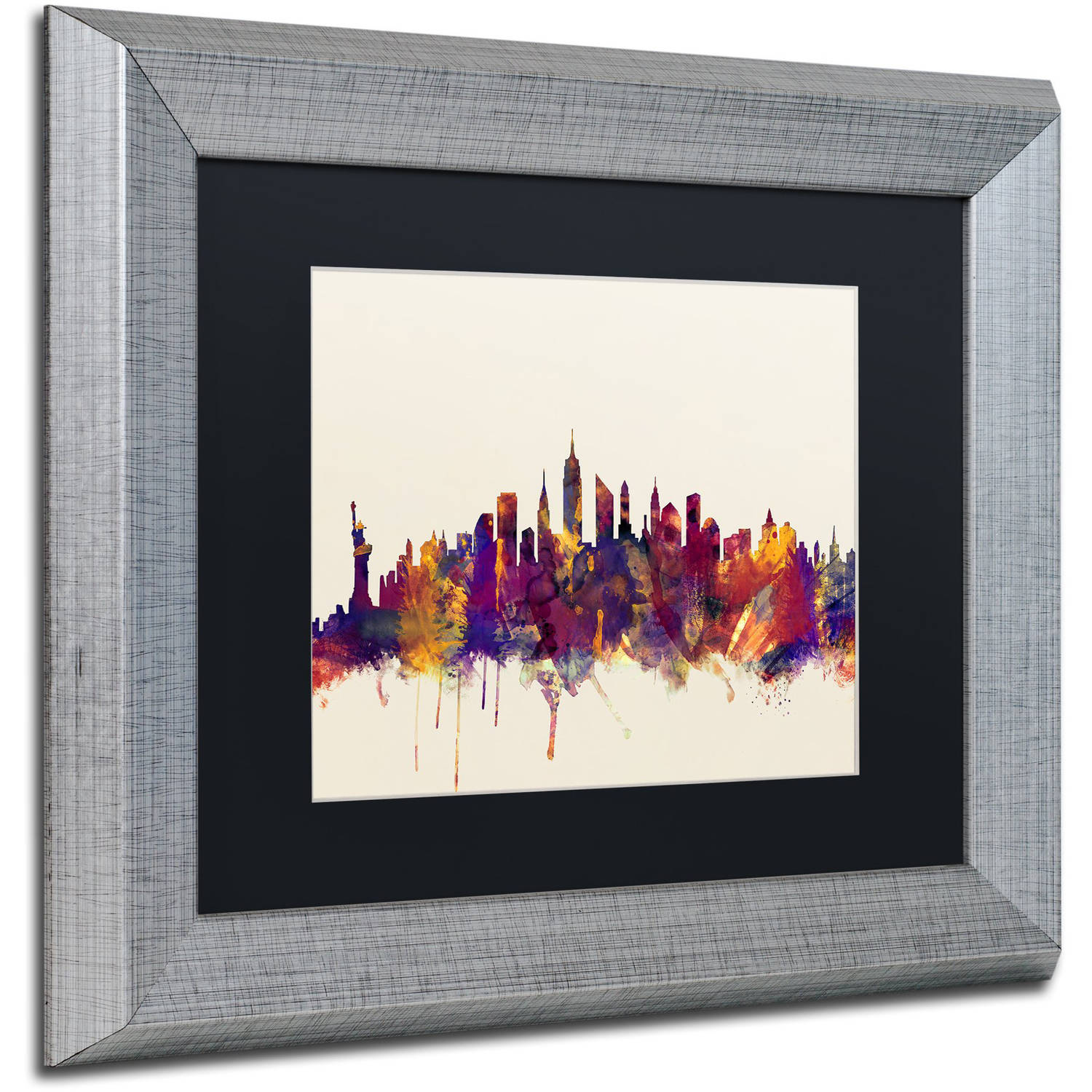 Trademark Fine Art "New York City Skyline" Canvas Art by Michael Tompsett, Black Matte, Silver Frame