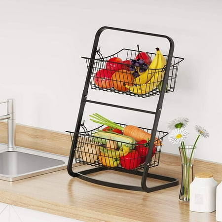 2-Tier Fruit Basket Stand, Lumana Mini Countertop Fruit Holder, Metal ...