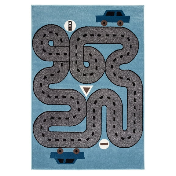 Ox Bay Ziv 3'6" x 5'6" Blue/Gray Roadway Durable Performance Children’s Indoor Area Rug