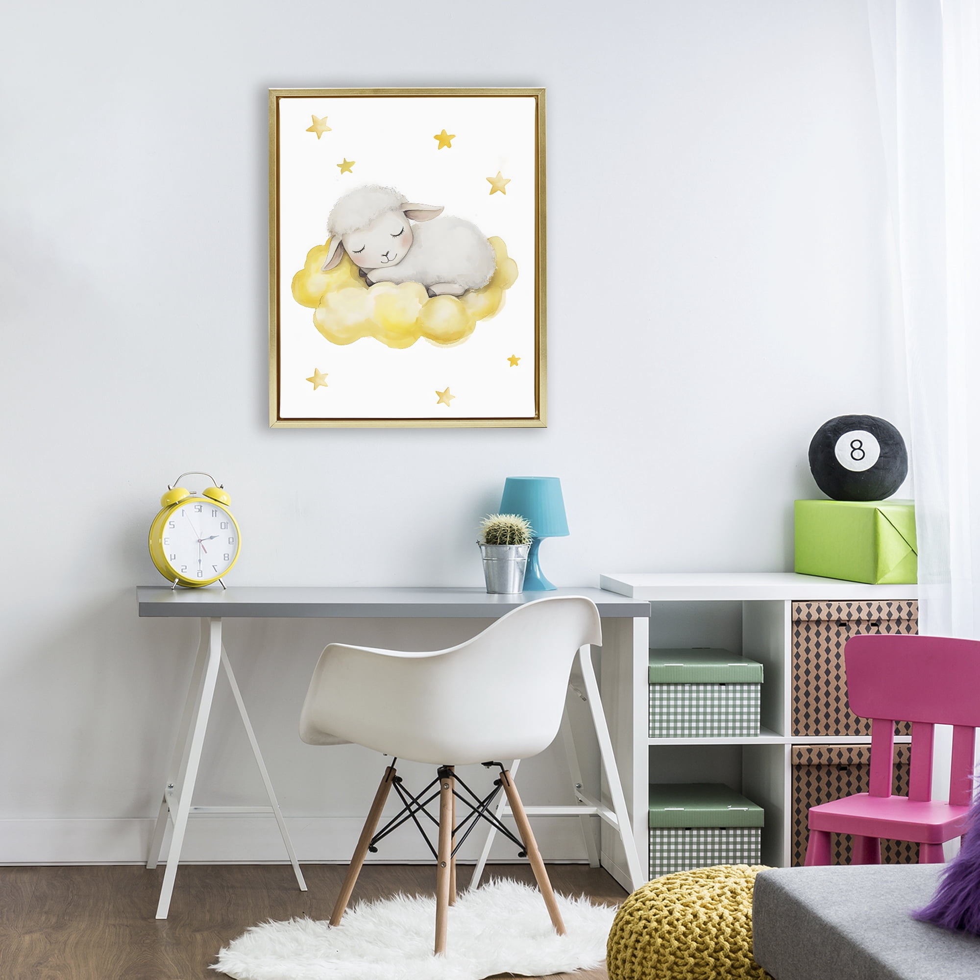 Stupell Industries Sleeping Sheep on Yellow Cloud Gold Framed Floater Canvas Wall Art, design by LSR Design Studio