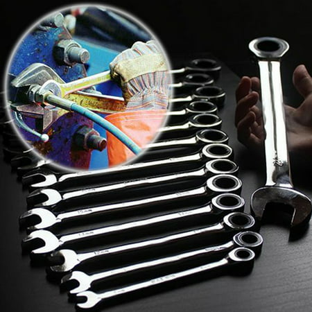 Steel Silver Metric Spanner Wrench Ratchet Ring Open End Ring Box Kit Mechanic Tool Car