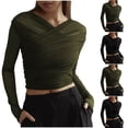 thumbnail image 1 of SYVGVA Longues Haut à Manches pour Femmes, Couleur Unie, Blouse à Col en V pour Automne et Hiver, Vert, P, 1 of 4