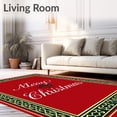 thumbnail image 2 of ODIKA 2'x3' Machine Washable Non-Slip Area Rug, Merry Typography with Interlocking Holly Leaf Borders High Traffic Rug with Pad, Red, 742264, 2 of 8