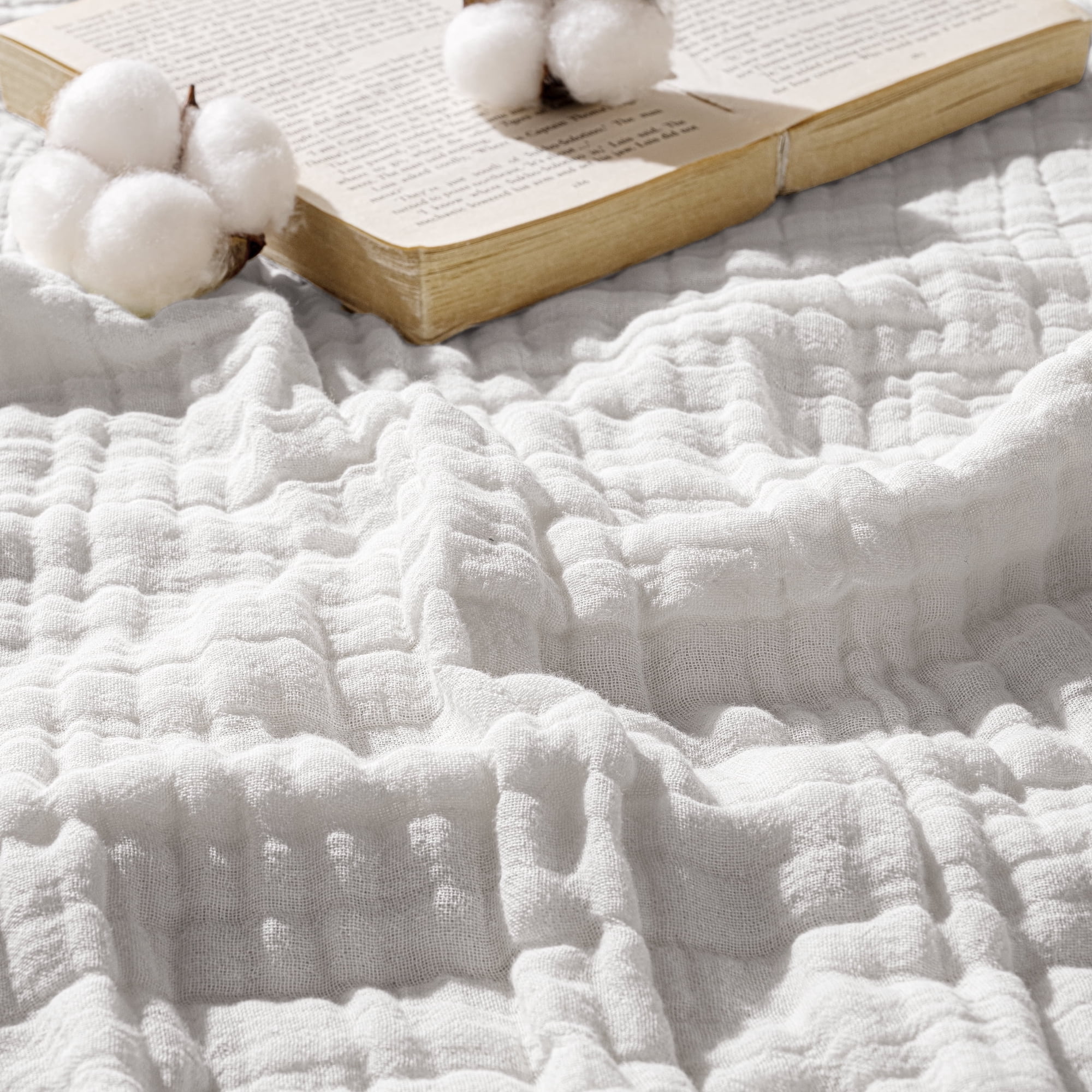 Exclusivo Mezcla 100% Cotton Muslin Throw Blanket 50"x70",6 Layers Breathable and Lightweight Pure White Gauze Blankets