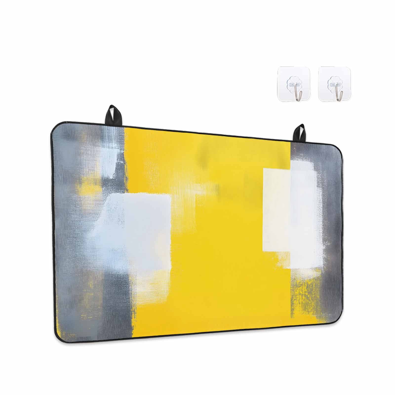 Yellow Grey Stove Top Cover for Electric Stove, Heat-proof & Non Slip Glass Top Stove Cover Protector, Oil Painted Modern Abstract Vintage Kitchen Flat Cooktop Rubber Mat 24x21 Inches