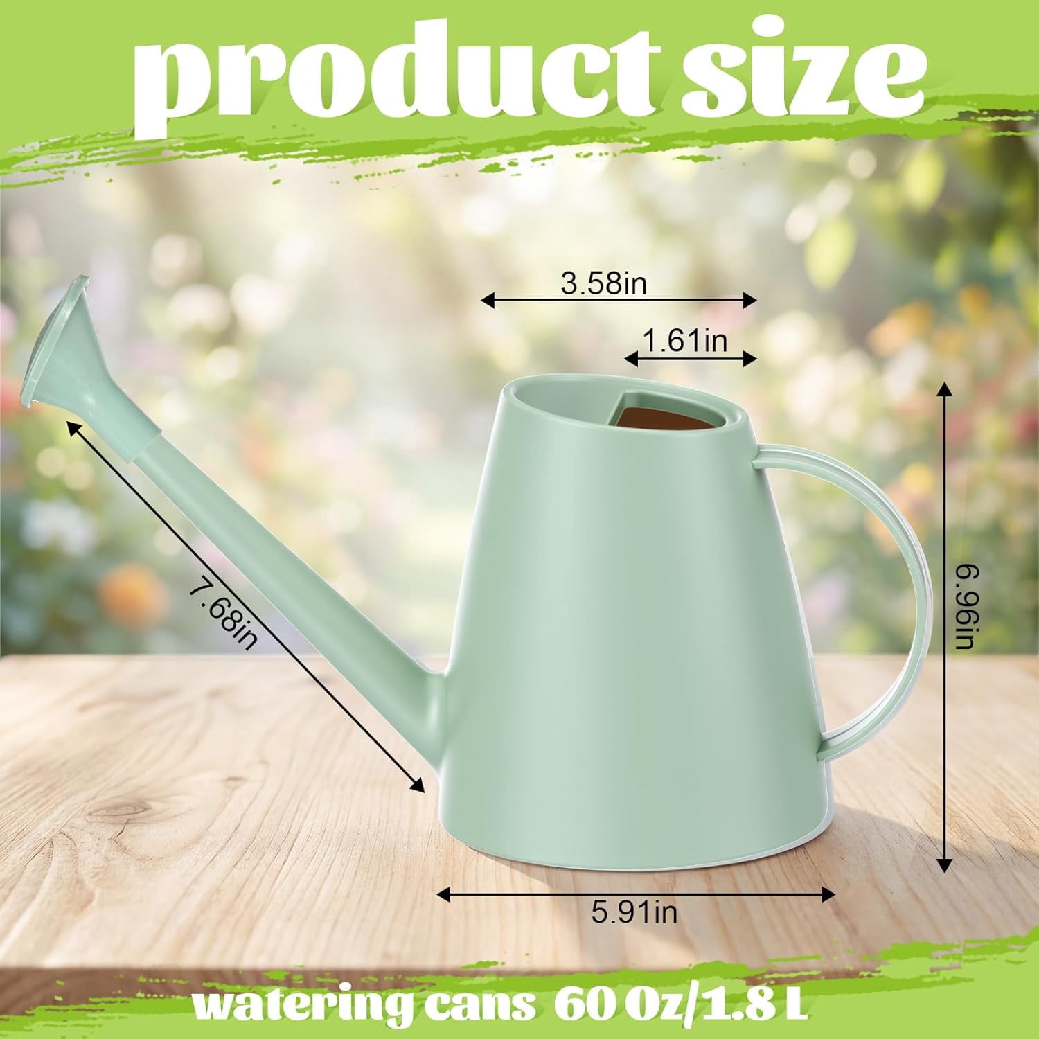 2 Pack Watering Can for Indoor Plants 1.8L Plastic with Long Spout, Lightweight Garden, Flowers, Plants, Mint Green Design