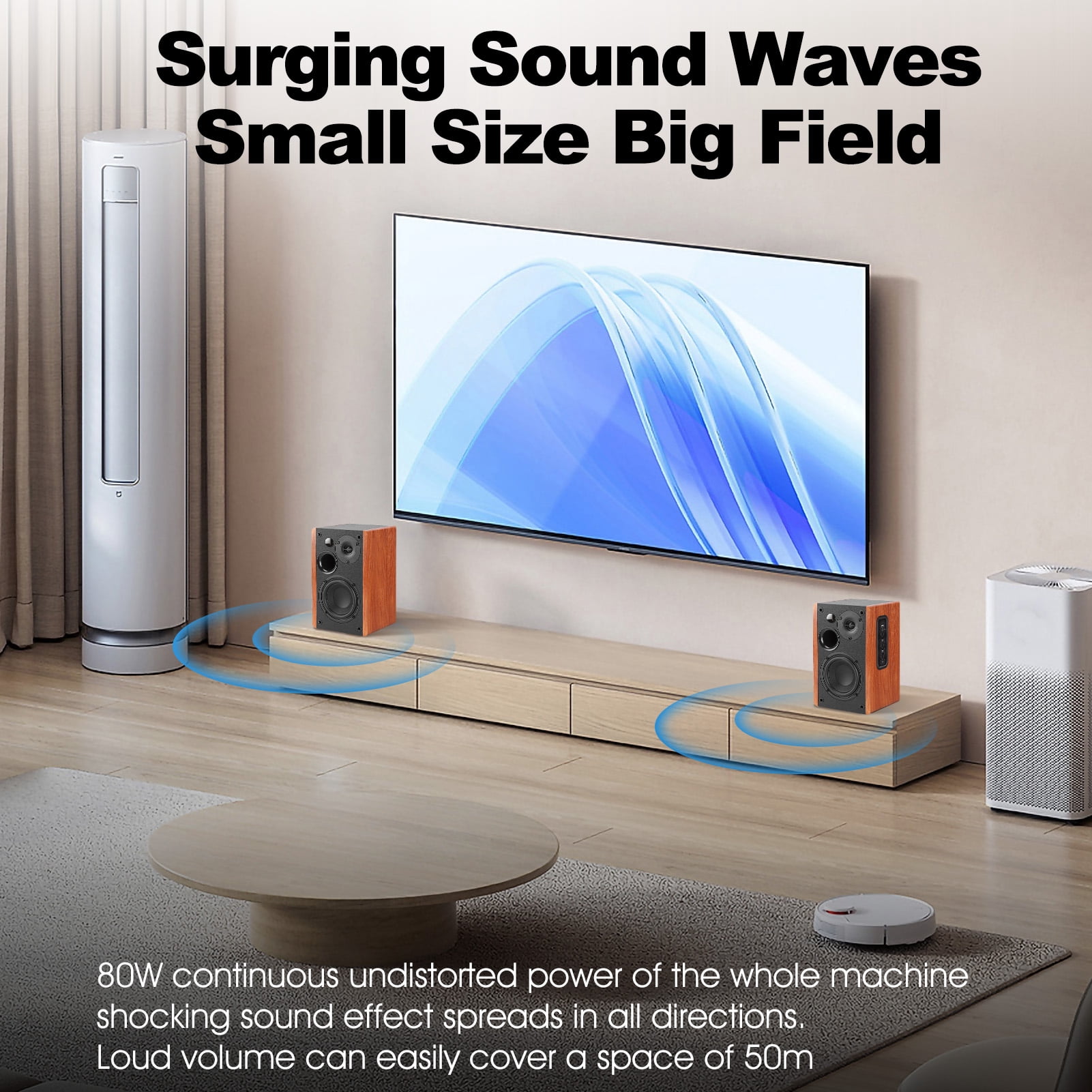80W Powered Bluetooth Bookshelf Speakers, Record Player Speakers with 4 Inch Woofer, Stereo Speakers with Optical/AUX Connection for Turntable/PC and TV, No Receiver or Amplifier Required
