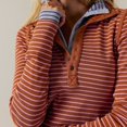 thumbnail image 6 of Womens Striped Henley Shirts Ribbed Long Sleeve Tops Going Out Slim Fit Top Fall Fashion Basic Tees Reddish-Brown S, 6 of 9
