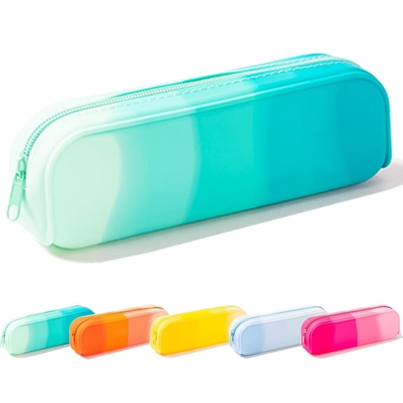 Vivcore Pencil Case Pouch, Gradient Green Silicone Waterproof Pencil Bag, Aesthetic Zippered Pen Pouch for College Office Supplies and Makeup Essentials, 1 Pack