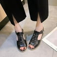 thumbnail image 3 of Funfany Peep Toe Cutout Zipper Chunky Heeled Sandals, Women's Peep Toe Comfy Sandals, Hollow Dress Sandal for Women, 3 of 8