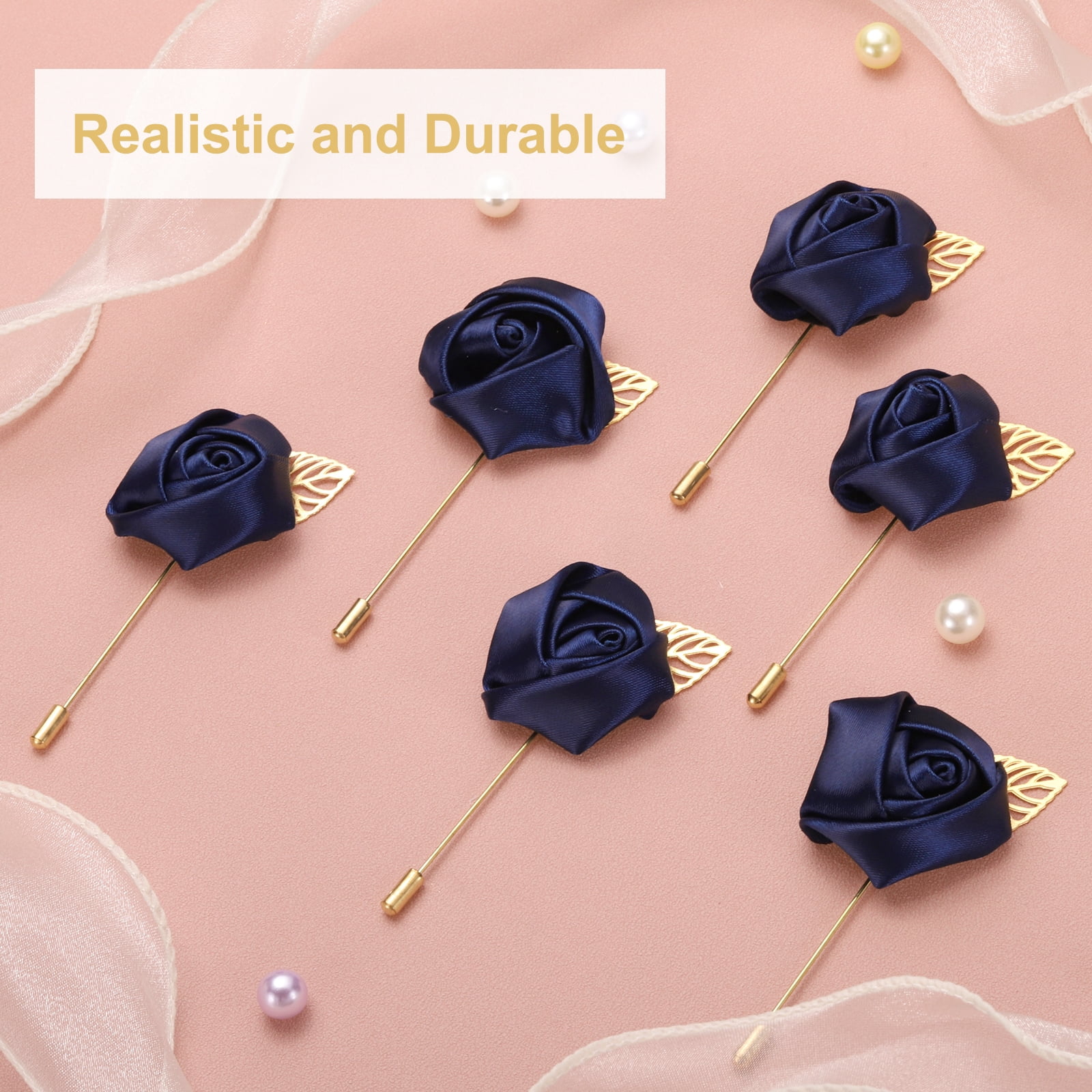 Unique Bargains Elegant Rose Boutonnieres Flower Pocket Pins for Formal Events Navy Blue