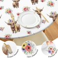 thumbnail image 4 of White Highland Cow Flower Pattern Round Fitted Tablecloth with Elastic Edge,Dining Table Cover Waterproof,Outdoor Round Tablecloth for Camping,Dining,Indoor and Outdoor, 4 of 7
