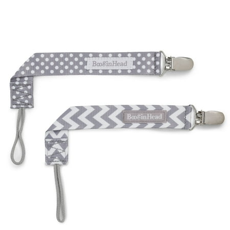 UPC: 0899139001091 | BooginHead Universal Pacifier Clips Infant Toddler Boys and Girls Gray Chevron Dots