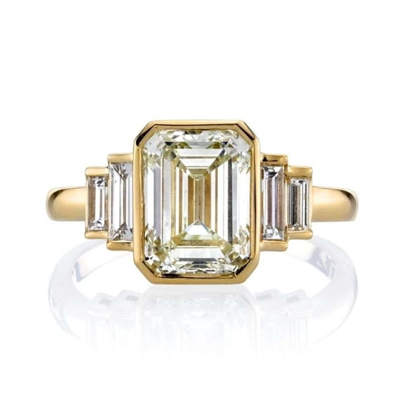 vylahjewellery Emerald Cut Bezel Wedding Set Unique Engagement Ring for Women 14K Vermeil Yellow Gold Promise Anniversary Statement Ring