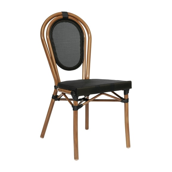 Merrick Lane Stacking Thonet Bistro Style Chair with Black Textilene Seat and Bamboo Finished Metal Frame for Indoor/Outdoor Use