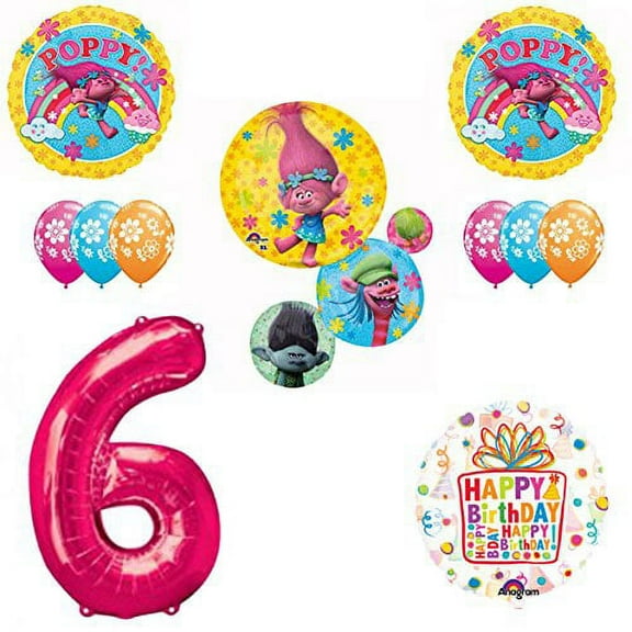 TROLLS Movie 6th Happy Birthday Party Balloons Decoration Supplies Poppy Bran...