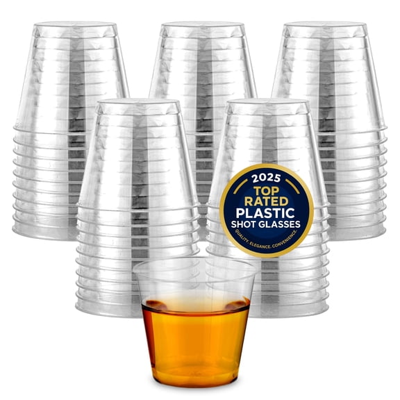 Stock Your Home 100 Pack - Mini Plastic Shot Glasses (1oz) Clear Disposable Cups for Jello Shots, Wine Tasting, Liquor, Whiskey, Pudding, Sample Cup for Halloween and Elegant Parties
