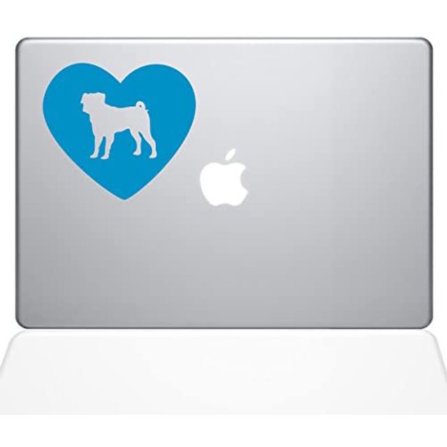 The Decal Guru Heart Pug MacBook Decal Vinyl Sticker - 15" MacBook Pro (2016 & Newer) - Light Blue (1332-MAC-15X-LB)