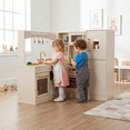 thumbnail image 6 of TLSUNNY Toddler Corner Wooden Play Kitchen, Ultimate Pretend Cooking Toy Playset w/Utensils, Oven, Microwave, Stove, Water Dispenser & Storage, Gift for Kids 3+, 6 of 10