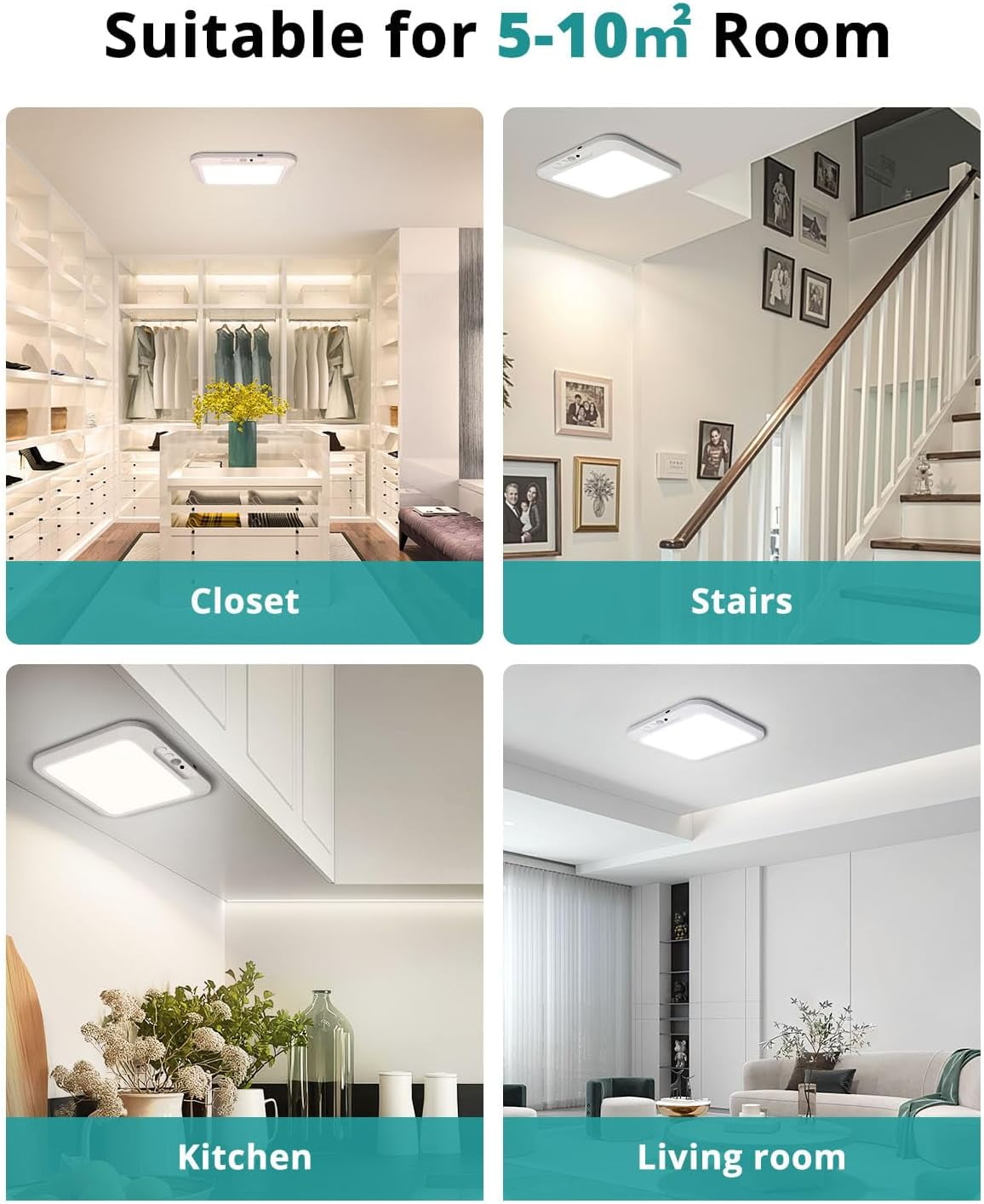 Ceiling Light Rechargeable, Wireless Motion Sensor Light with Remote 3000K 4500K 6500K Dimmable Timing for Closet, Shower, Hallway, Patio,1pcs
