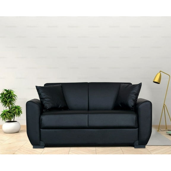 Lola Black PU Leather Loveseat
